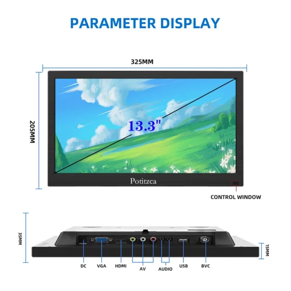 Moniteur Portable 10.1/11.6/13.3 pouces, Mini moniteur 1366x768, ordinateur avec entrée HDMI/VGA/AV/BNC/USB, pour Pc, ordinateur Portable, PS4, Xbox Ras Pi – Image 7