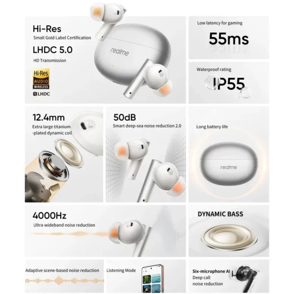 Realme Buds Air6 nouvelle Version TWS écouteur 50dB suppression active du bruit casque sans fil Bluetooth 5.3 écouteurs longue veille – Image 4