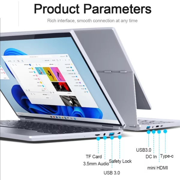 CRELANDER Ordinateur portable 2 en 1 avec écran tactile rotatif à 360 °, Windows 11, Intel N5105, 16 Go de RAM, 14 pouces – Image 6