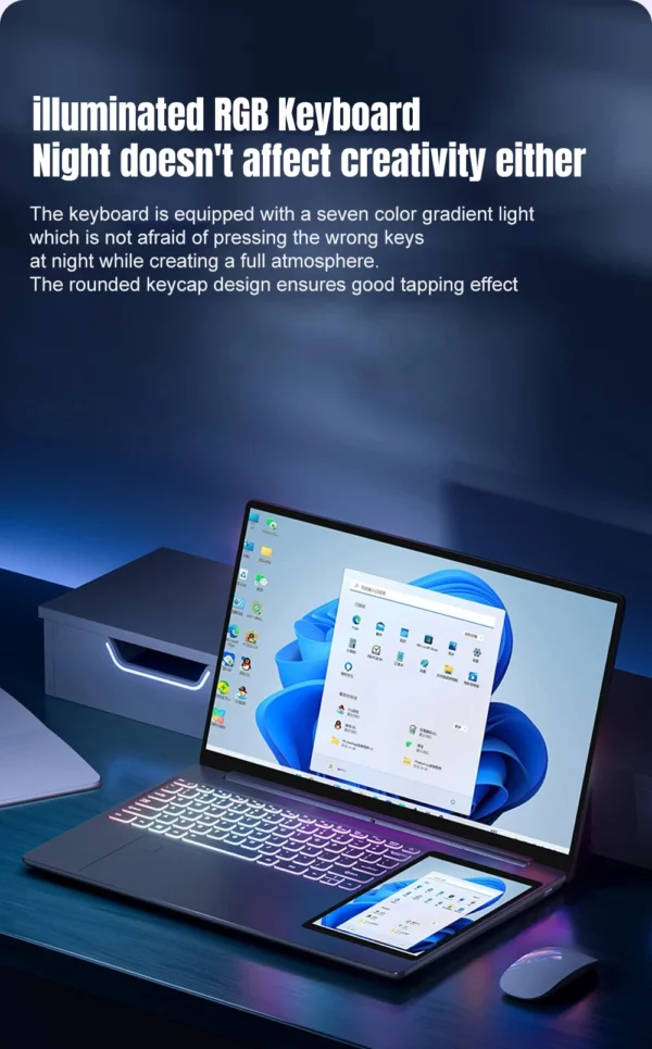 Crelander ordinateur portable Intel 15.6 "+ 7" Écran tactile 32gb RAM 1tb SSD rétroéclairé clavier ordinateur portable Windows 11 double écran – Image 17