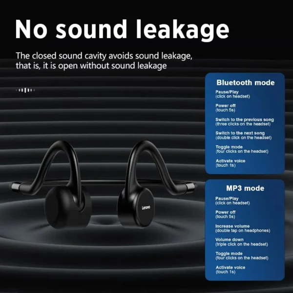 Lenovo X5 casque sans fil à Conduction osseuse intégré 8GB mémoire Bluetooth 5.0 écouteurs compatibles IPX8 casque étanche S – Image 6