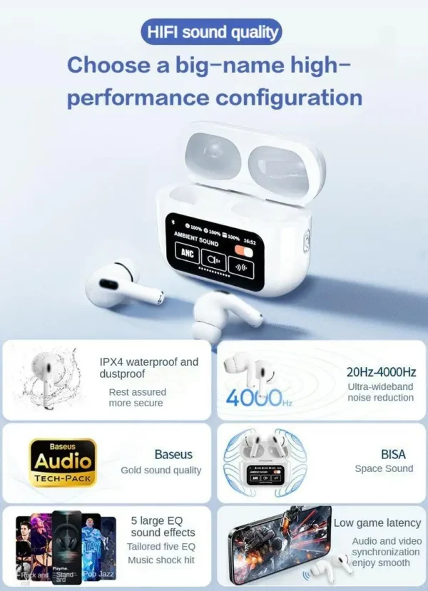 Nouveau pour Sooyn écouteurs Audio portables bluetooth sans fil contrôle par application originale temps de travail 68 heures réduction du bruit A9 pro LZ-G4 – Image 18