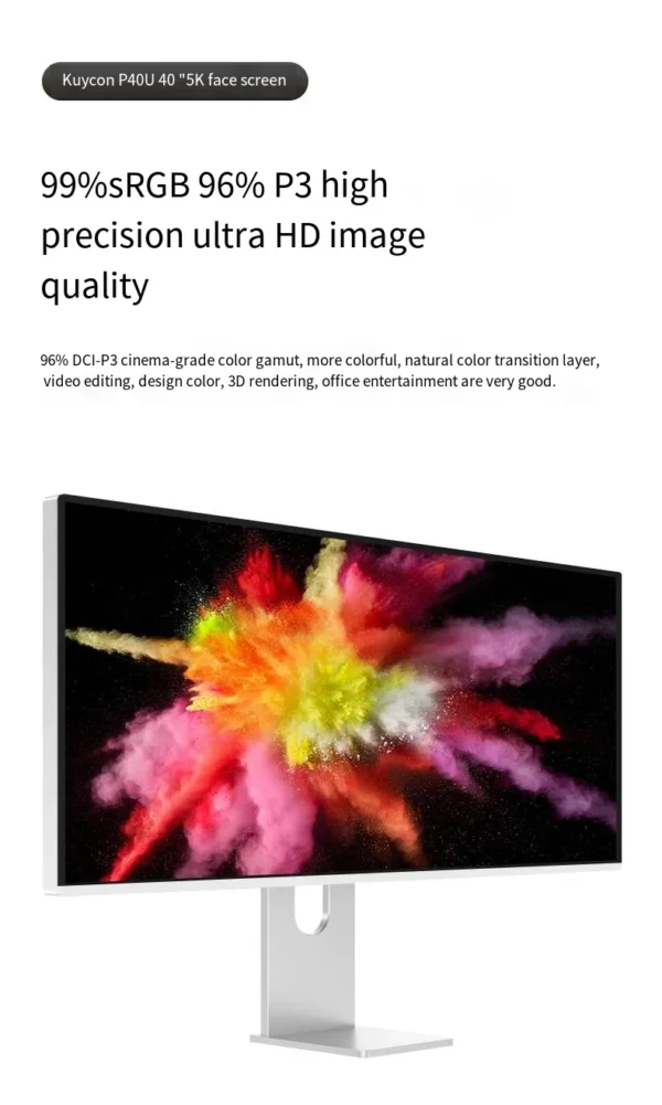 Moniteur d'ordinateur en aluminium CNC NANO-Ips, 40 pouces, 5K WLED, résolution 5120x2160, HDR10, 60Hz, type-c, 100W, Thunderbolt pour Mac Kuycon P40U – Image 9