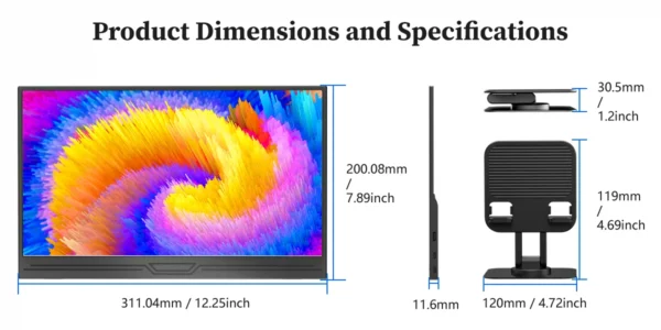 VEOUT Ultra-mince 1920x1080P IPS affichage USB-C/HDMI FreeSync béquille pour les jeux voyage bureau utilisation 13.3 pouces moniteur Portable – Image 10