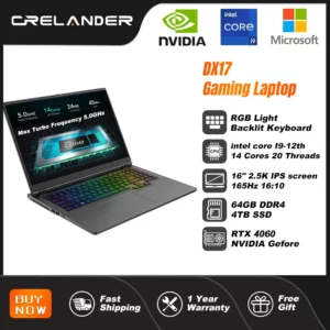 Crelander ordinateur portable console de jeu 16 pouces Intel Core i9 processeur 2.5k IPS écran 165hz RTX 4080 RAM 64gb 4tb SSD ordinateur portable jeux ordinateur portable