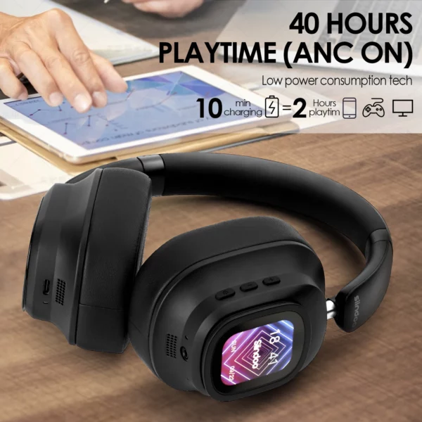 Siindoo JH-ANC930Plus casque sans fil hybride, casque antibruit actif avec écran LED à commande tactile multi-magnétique – Image 10