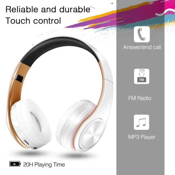 Écouteurs stéréo HIFI Bluetooth avec micro, casque de musique, FM, prise en charge de la carte TF, téléphone de sauna, mobile, Xiaomi, iPhone, tablette Samsung – Image 4