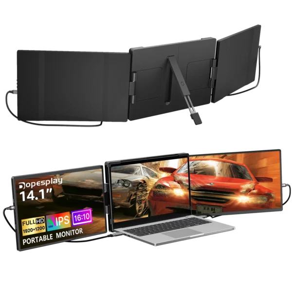 Dopesplay 14.1 pouces ordinateurs portables extension d'écran Triple double FHD 1200P IPS moniteurs portables pour Windows Macbook Chrome 13.3-17.3 pouces – Image 7