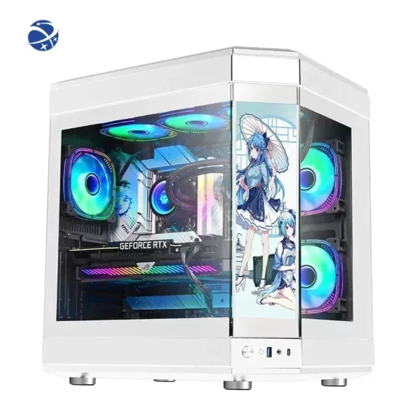 ATX – boîtiers d'ordinateur de jeu avec écran Cube, armoire à lunettes, boîtier de jeu en verre trempé Double, châssis de bureau – Image 4