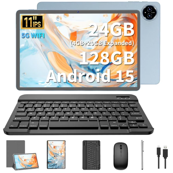 2025 Relndoo Tablette Android 15 11 pouces, 24 Go (4 + 20 élargies) RAM + 128 Go de ROM, écran IPS HD, WiFi 5G, processeur T615, GPS, type C – Image 9