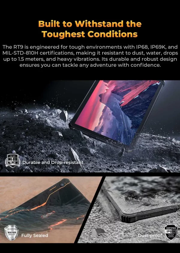 Oukitel RT9 tablette robuste tablette robuste 10.1 "écran HD 24GB RAM 256GB tablette étanche 11000mAh batterie Android 14.0 tablette PC – Image 10