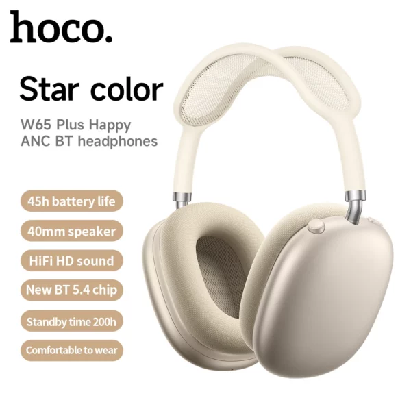 HOCO W65 Plus ANC réduction du bruit Bluetooth casque sur l'oreille sans fil grand écouteur Hifi sons Sport casques avec bouton – Image 7