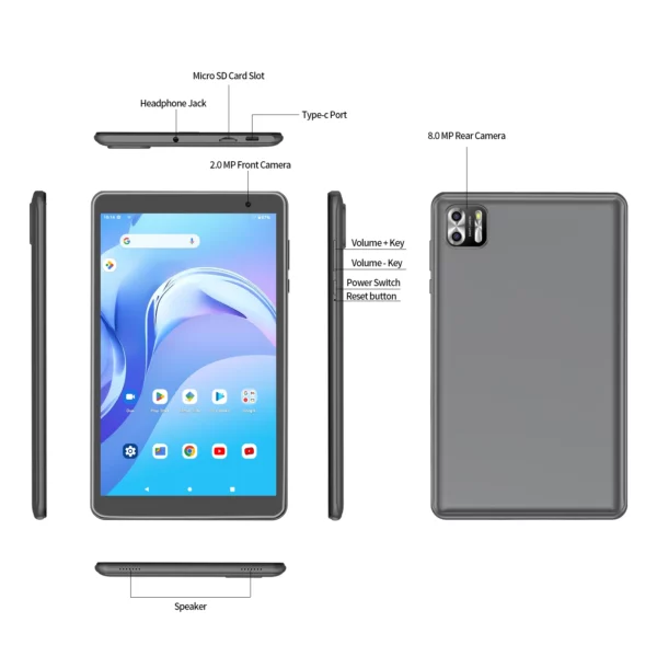 ITOM-Tablette Android 13 avec Wi-Fi, 8 Go de RAM, 4 + 4 Go de RAM, 64 Go de ROM,1 To de ROM, écran IPS 1280x800, batterie 5000mAh, caméra pour touristes, magasin – Image 19