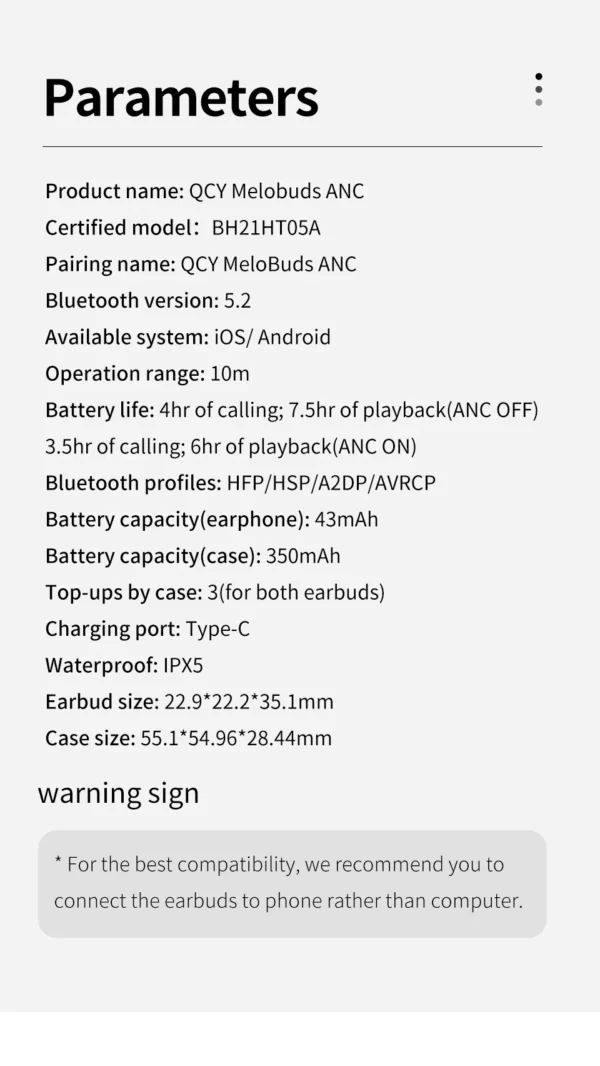 QCY HT05 ANC écouteur sans fil 40dB antibruit Bluetooth 5.2 casque 6 micro ENC HD appel TWS écouteurs Mode transparence – Image 44