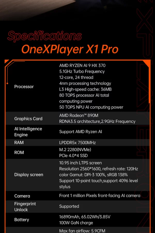 OneXFirst-Ordinateur portable et tablette, PC 3 en 1, Console de jeu, Windows, Déterminer les thorac, BronchPRO, AMD, Ryzen, AI 9, HXsuspec, 8840U, 10.95 pouces – Image 47