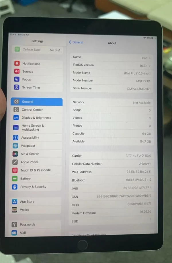 Apple-Tablette Apple iPad Pro 10.5, 2017 pouces, Wifi, 4 Go de RAM, 64 Go de ROM, Dean, 12MP, IPS, LCD, iOS 10.3.2, NDavid, 10.5 d'origine, en effet, nouveau, 96% – Image 21