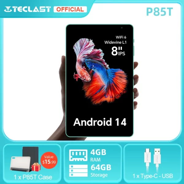 Teclast tablette P85T 8 pouces IPS Android 14 Max 10GB(4GB + 6GB d'extension) RAM 64GB ROM A523 8 cœurs 5000mAh type-c Wi-fi 6 corps métallique