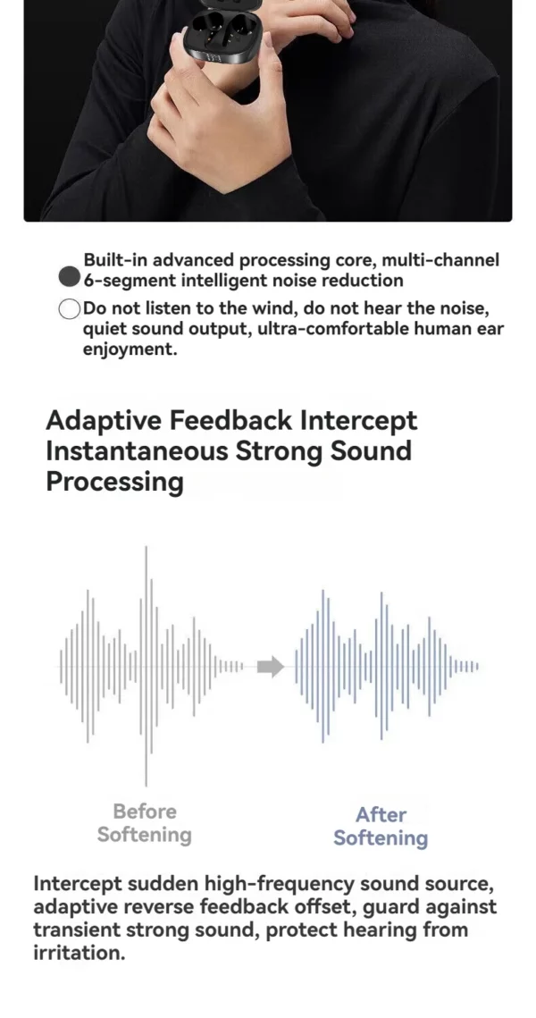 Aides auditives OTC rechargeables, aides auditives Bluetooth pour personnes âgées avec application intelligente, appel iOS/Android, qualité sonore authentique – Image 17