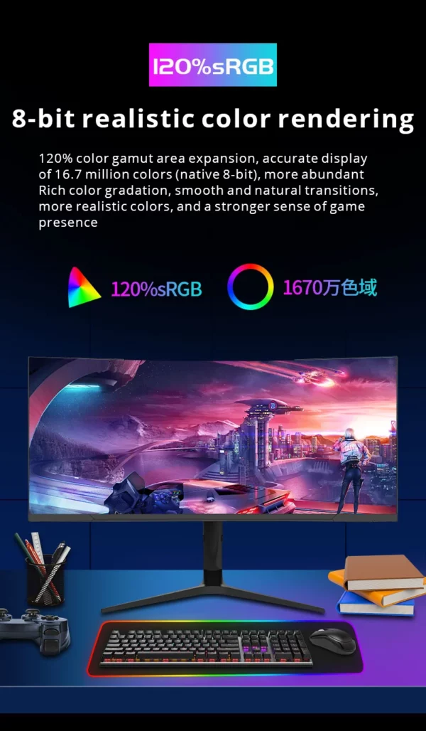 Moniteurs de jeu incurvés Oem, écran de studio, LED, 4K, 3440Hz, interface Johanna, 34 pouces, 1440x165, prix d'usine – Image 10