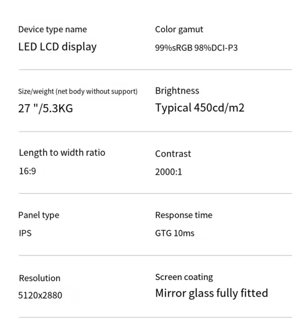 27 pouces 5K affichage TYPE-C thunderbolt pour Mac LCD moniteur alliage d'aluminium 60Hz brillant écran IPS KUYBurgos G27XSE WIT-imprégneed SUPPORT – Image 21