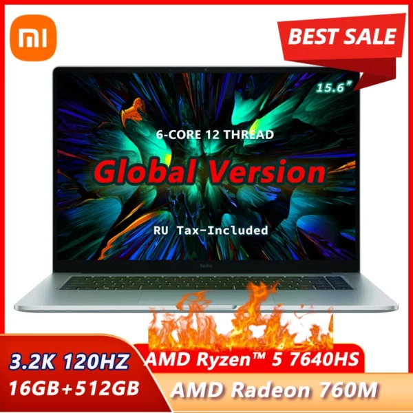 Xiaomi-Ordinateur portable Redmi PlePro 15, 2023 Ryzen R5, processeur 7640HS, 16 Go + 512 Go, AMD Radeon 760M, 3.2K, écran 120Hz, ordinateur portable 15.6"