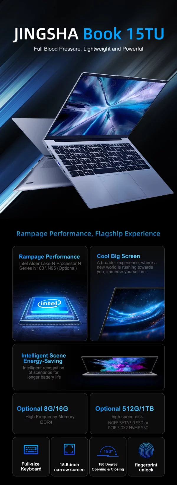 Débloquant les empreintes digitales ordinateur Portable Windows 11 ordinateur Portable Intel Celeron N95 15.6 pouces 8GB 16GB RAM 512GB 1TB SSD ordinateur de bureau – Image 7