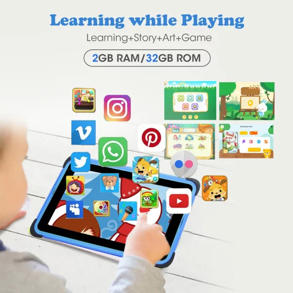 Tablette reconditionnée 7 ''Android tablette pour enfants 2GB 32GB 4 cœurs tablette utilisée pour les enfants 1024x600 IPS double Wifi 5G 3000mAh sans support – Image 3