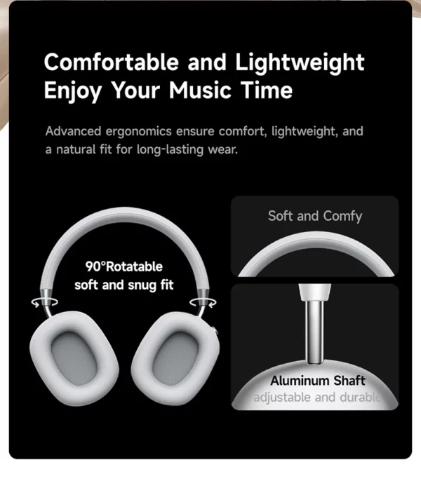 Picun F5 ANC casque sans fil Bluetooth 5.3 haute résolution Audio sur l'oreille casque 25dB annulation de bruit adaptative écouteurs 50H – Image 16