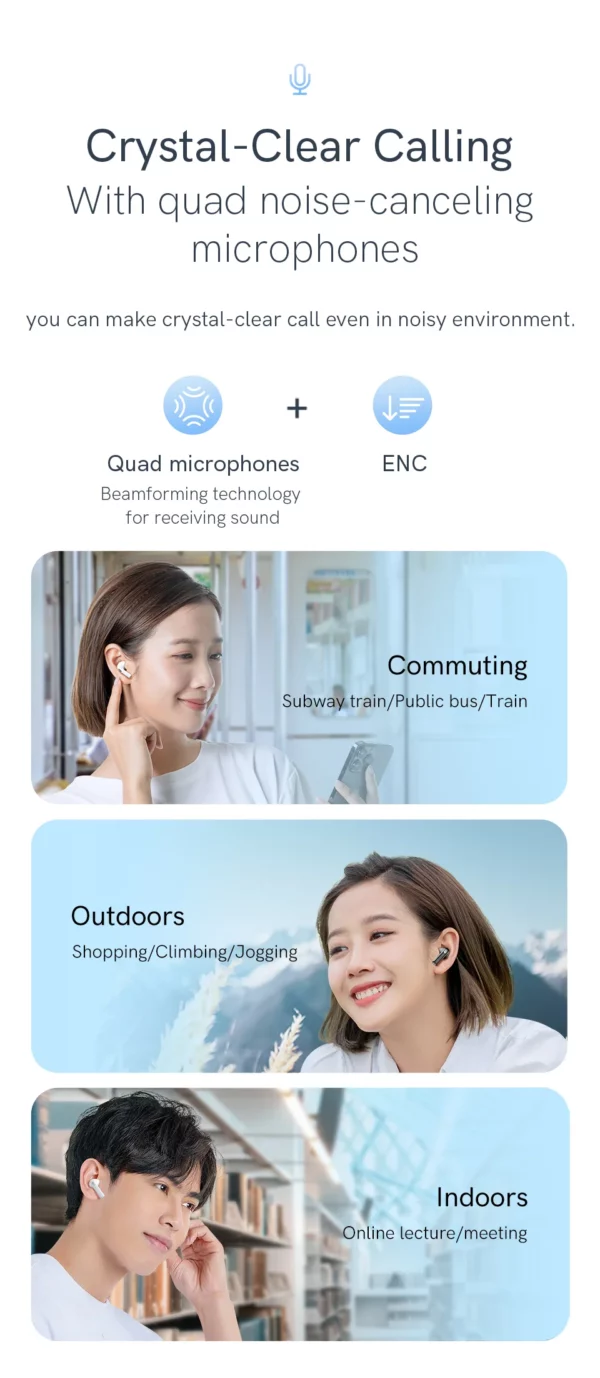QCY-Écouteurs sans fil Bluetooth 5.3 TWS T20, oreillettes à faible latence de 68ms, 13mm, casque HIFI, 4 micros, appel ENC HD, nouveau – Image 14