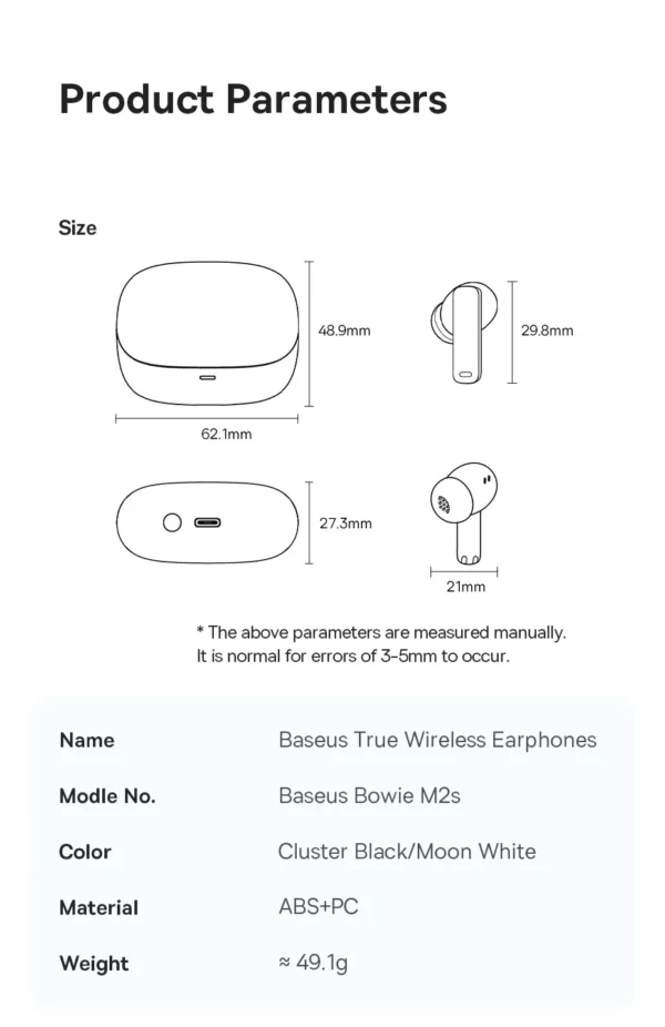 Baseus Bowie M2s -48dB ANC écouteurs sans fil Bluetooth 5.3 casque Audio spatial 3D qualité HiFi 0.038 "écouteurs à faible latence – Image 30