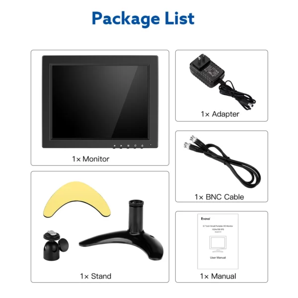 Eyoyo 10 pouces CCTV moniteur de sécurité 4:3 IPS écran LCD 1024x768 petit écran d'ordinateur TV pour PC avec entrée HDMI BNC VGA AV USB – Image 18