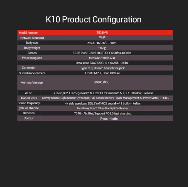 Lenovo Zhaoyang tablette K10 M11 8G + 128G 10.95 pouces 90hz MediaTek Helio G88 7700mAh Original apprentissage bureau divertissement onglet – Image 20
