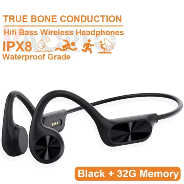 Écouteurs à Conduction osseuse, Bluetooth, sans fil, étanche IPX8, lecteur MP3, Hifi, crochet d'oreille, casque avec micro, pour la natation – Image 12