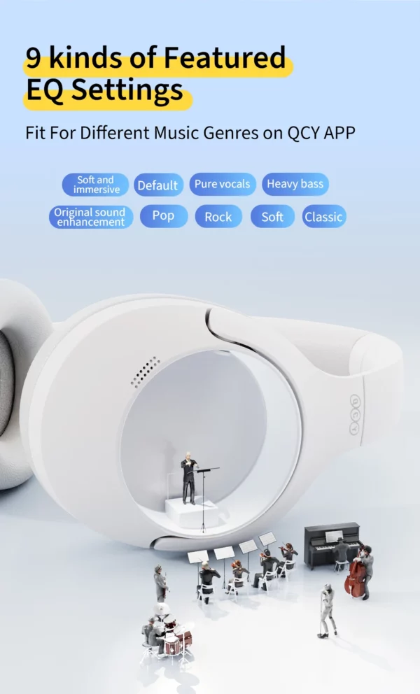 QCY-Écouteurs sans fil et filaires H3 Lite ANC, Bluetooth 5.3, casque supra-auriculaire pliable, son HIFI, 60 heures de lecture, écouteurs pour touristes allergiques – Image 16