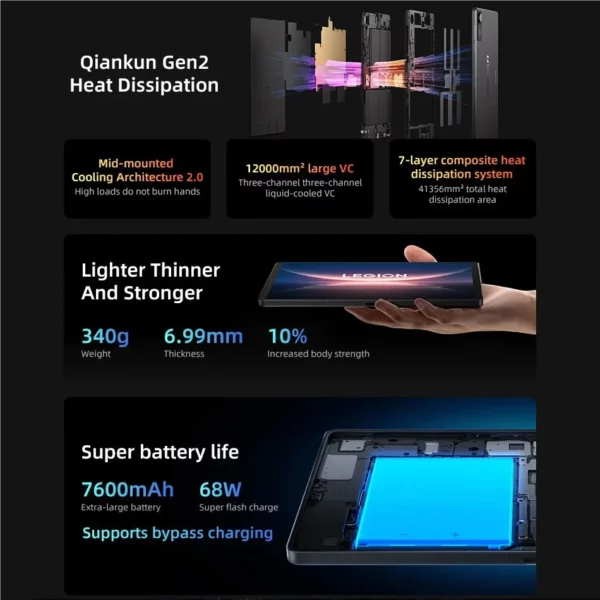 Lenovo Legion Y700 2025 Pad Gen 4 TB322FC onglet de jeu 256GB 512GB ROM Snapdragon 8 Elite 8.8 "165Hz affichage 7600mAh 68W tablette – Image 3