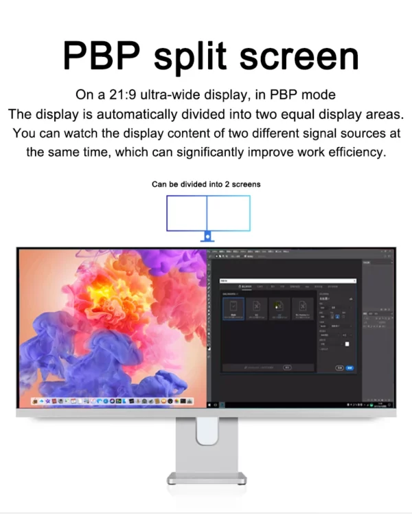 Moniteur LED UltraWide IPS de 34 Pouces, 5K 75Hz, WUHD 5120x2160, HDRfemelle, Bordure Étroite 4 Côtés, PIP,PBP,VESA,USB Type-C, Écran Mat – Image 9