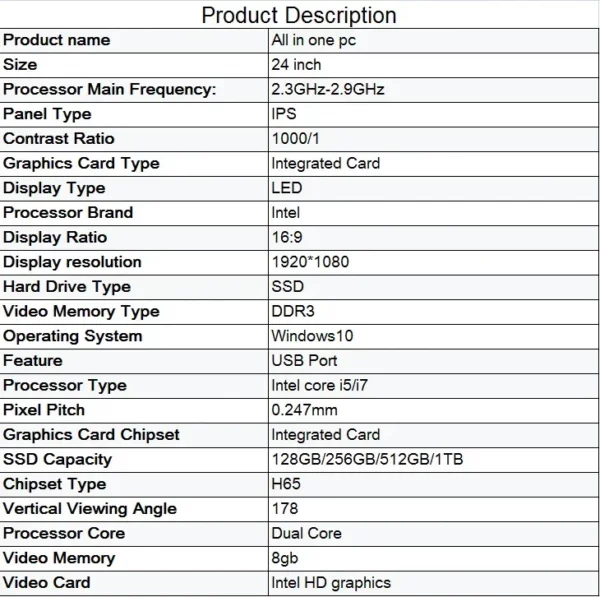 Prix usine Chine ordinateur inclus monobloc i3 i5 i7 OEM 18.5 "21.5" 23.6 "27" ordinateur de bureau tout-en-un PC tout-en-un – Image 8