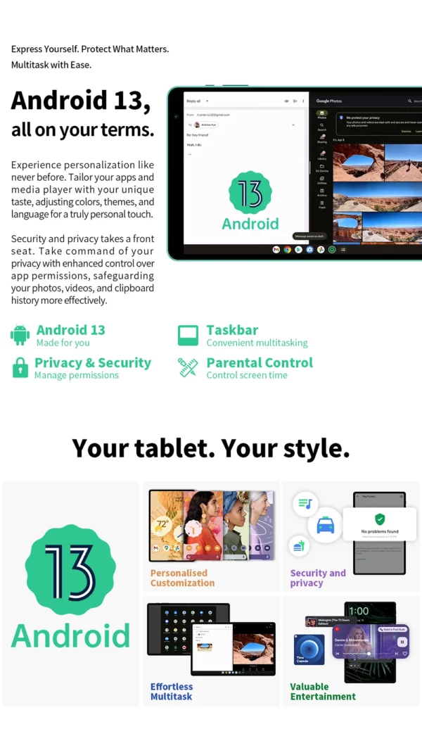 Patch last-Tablette Allwinner A523, 8 cœurs, 1.8GHz, 4 Go de RAM, 64 Go de ROM, Dean, 8 pouces, 800 × 1280iPS, WiFi 5G, 4G, 5000mAh, Type-C, 0,3 MP + 2,0 MP – Image 15