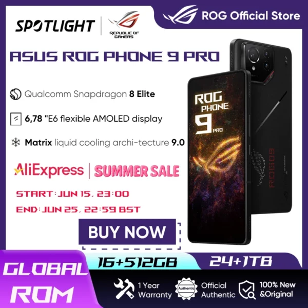 Première mondiale ASUS ROG Phone 9 Pro Smartphone Snapdragon 8 Elite 6.78 ''185Hz AMOLED affichage 5800mAh NFC téléphone portable