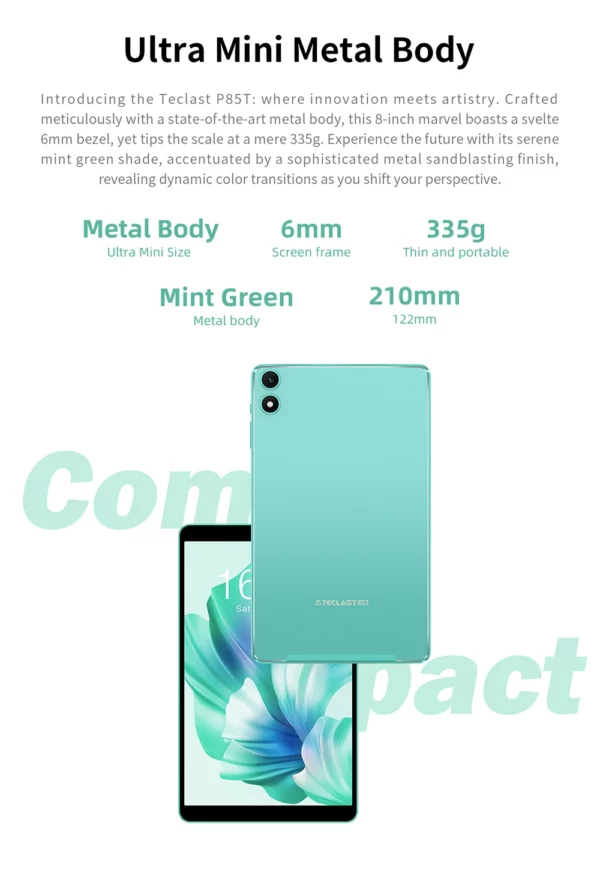 Teclast tablette P85T 8 pouces IPS Android 14 Max 10GB(4GB + 6GB d'extension) RAM 64GB ROM A523 8 cœurs 5000mAh type-c Wi-fi 6 corps métallique – Image 11