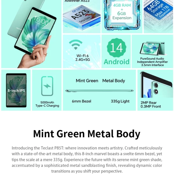 Patch last-Tablette Allwinner A523, 8 cœurs, 2024 GHz, 10 Go, 4 Go, 6 Go, P85T 1.8 doyen de mémoire vive, 8 pouces, 800 × 1280iPS, WiFi 5G, 4G, 5000mAh, Type-C, 64 Go – Image 9