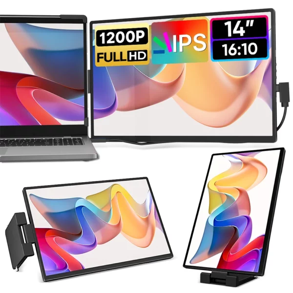 Dopesplay 14.1 pouces moniteurs portables 1200P FHD IPS simple double deuxième écran d'extension pour téléphone PC Mac 14-17 pouces ordinateurs portables – Image 7