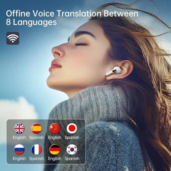 UYUXIO AI traducteur de langue écouteurs 144 langues traducteur dispositif et Accents 8 écouteurs de traduction de langue hors ligne – Image 4