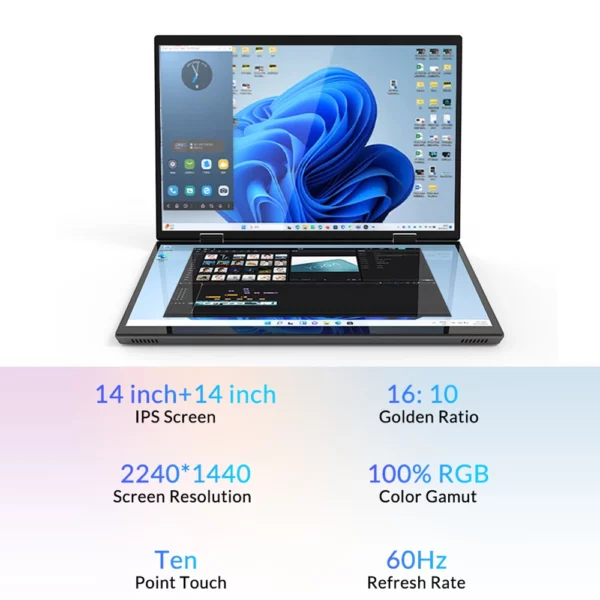 Crelander 14 "10.5" Yoga ordinateur portable Intel 12ème génération N95 processeur m2 SSD 2K double écran tactile ordinateur portable mini - ordinateur manuscrit – Image 2