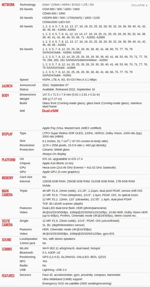APPLE-Authentique smartphone iPhone 14 Pro, téléphone portable, 6 Go de RAM, 128 Go, 256 Go de ROM, Dean, écran OLED de 512 pouces, reconnaissance qualifiée ale, NDavid, A15, 5G – Image 21