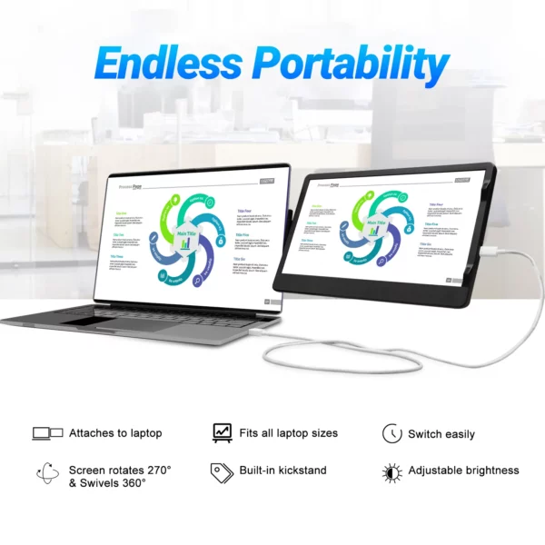 Moniteur de jeu d'écran d'extension d'ordinateur Portable EM116 de 11.6 pouces moniteur d'affichage d'ordinateur USB-C Portable pour les jeux d'ordinateur Portable – Image 12