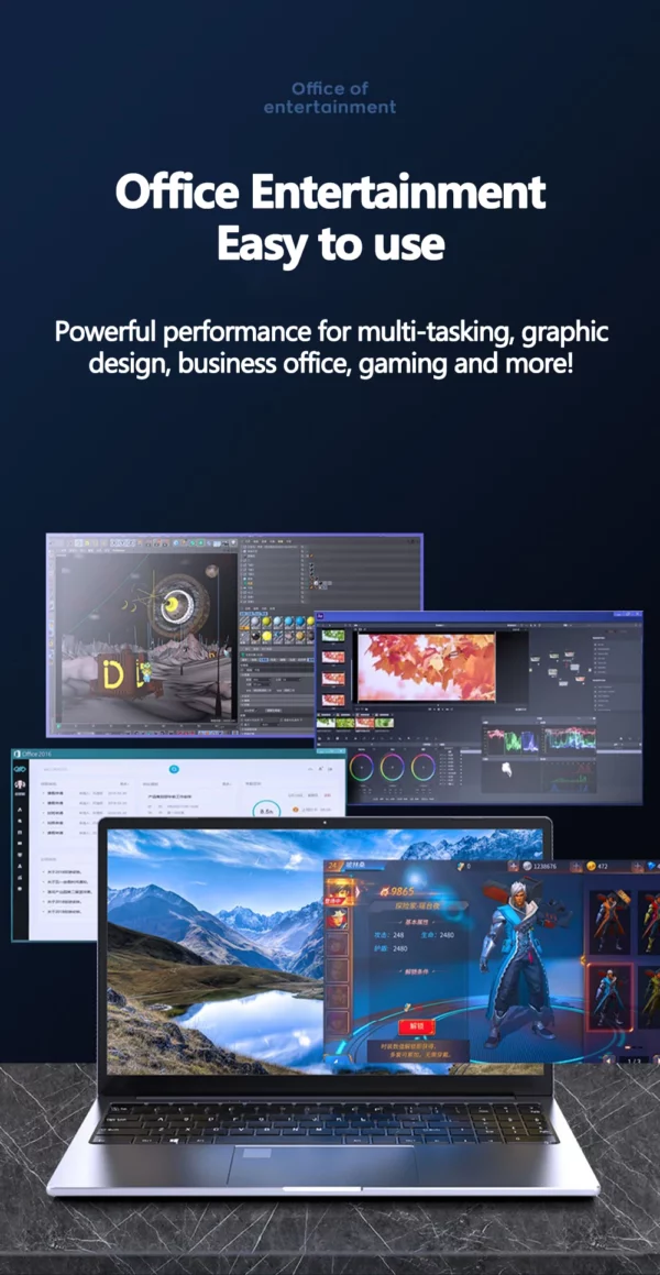 15.6 pouces Intel Core I7-9750H ordinateur Portable de jeu 64GB RAM 2TB SSD DDR4 Win 11 5000mAH HD déverrouillage par empreinte digitale ordinateur Portable – Image 12