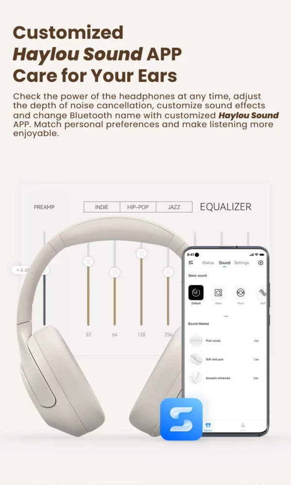 HAYLOU-Écouteurs sans fil S35 ANC, Bluetooth 5.2, 40mm, autonomie de 60 heures – Image 21