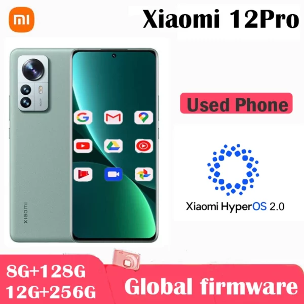 Firmware mondial Xiaomi 12 Pro 5G Smartphone Hyper OS 2.0 Snapdragon 8Gen1 50MP 3200x1440px Android 6.73 "téléphone d'occasion sans fil