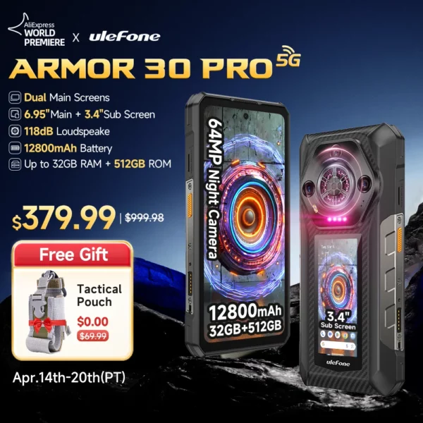 【Première mondiale】Ulefone Armor 30 Pro 5G Téléphone robuste Android 14 Smartphone 6,9" 120Hz 32GB+512GB 12800mAh Caméra nocturne 64MP NFC MTK Dimensity 7300X 66W Téléphone portable